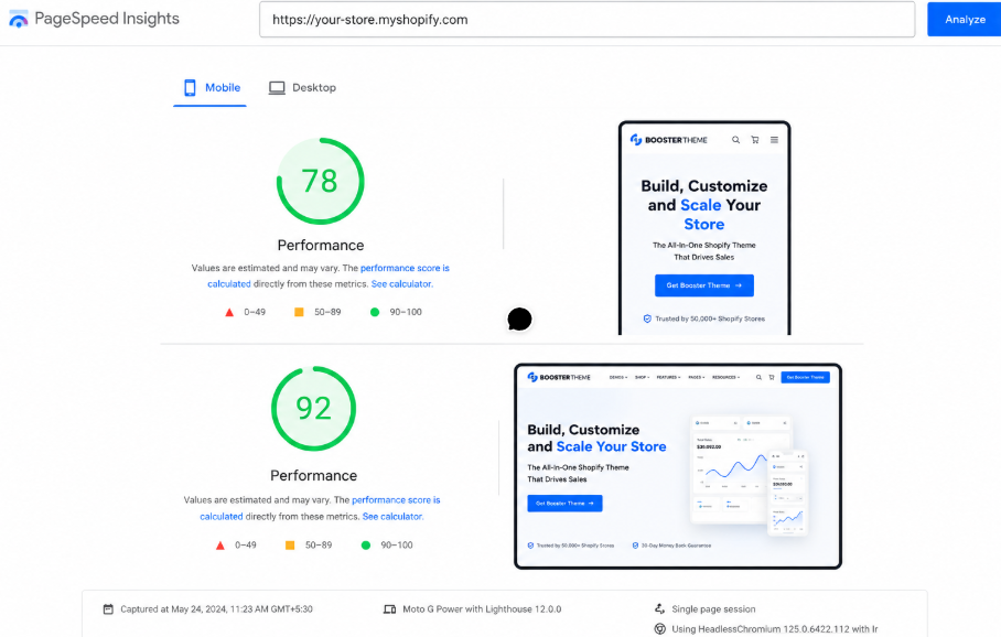booster theme google speed test result