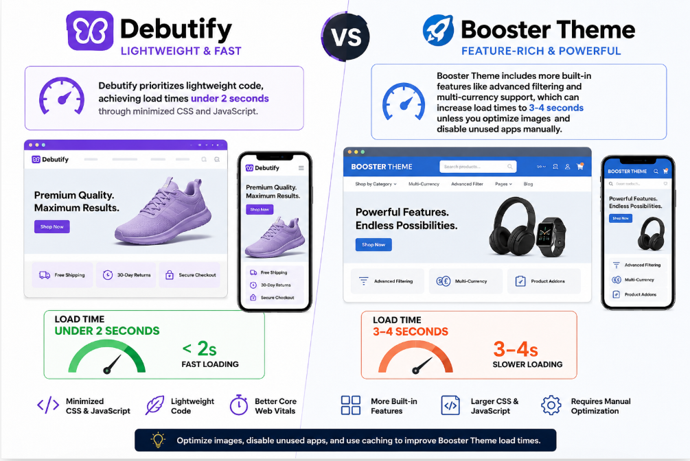 debutify vs booster theme loading speed comparison