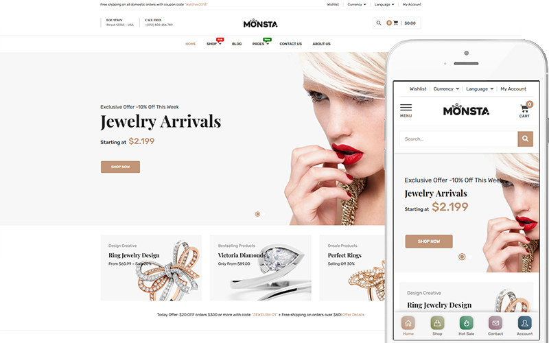7 Best WooCommerce Themes for Online Jewelry Store Monsta - Jewellery Theme WooCommerce Theme