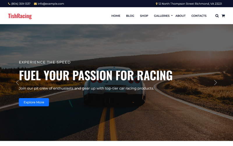 7 Best Car WooCommerce Themes for WordPress Stores TishRacing - Car Racing WooCommerce Theme